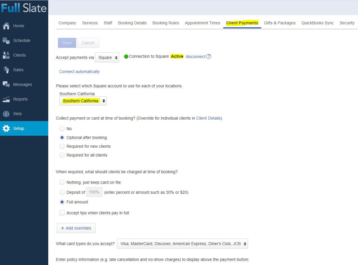 Setting up locations in Full Slate and Square
